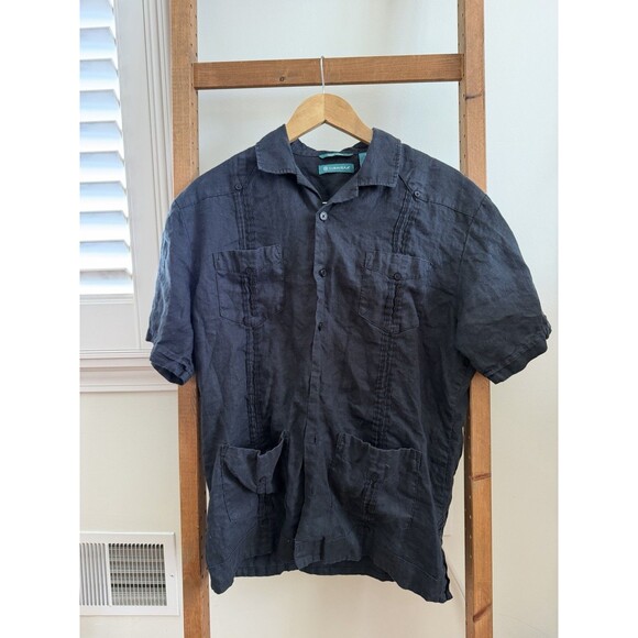 Cubavera Men's 100% Linen Four-Pocket Short Sleeve - Black Size Medium $125 - Picture 1 of 3